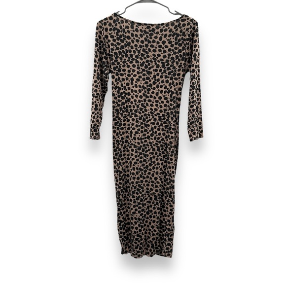 RTR Ingrid &‎ Isabel Leopard Print Tan Black Maternity Ruched Midi Dress Sz M - Picture 6 of 12